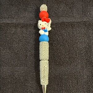 Hello Kitty Blue & Red Bead Pen with Silver Sparkle Barrel